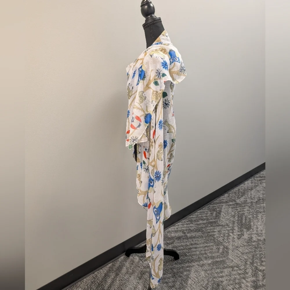 Floral Owl Print Scarf White Blue and Red 69
